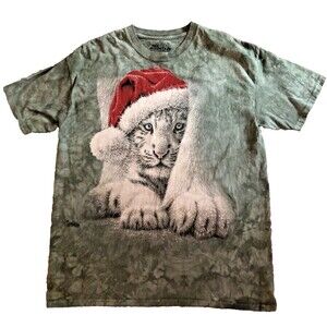 The Mountain Sheltered White Tiger Cub Santa Hat T-Shirt Mens XL Cotton FLAW